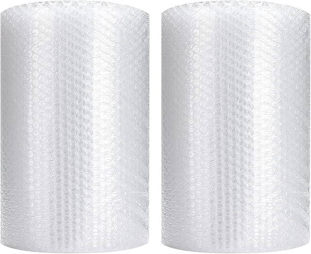 2-Pack Bubble Cushioning Wrap Roll for Packing Moving Supplies, 30cm x 22m Total Perforated Every 30cm Air Bubble Rolls for Shipping Boxes Packaging (Clear)