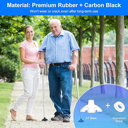 Miniatura 13 de supregear Punta de bastón resistente – Base de goma antideslizante autónoma para bastón – Almohadilla estable de repuesto de 4 puntas para bastón
