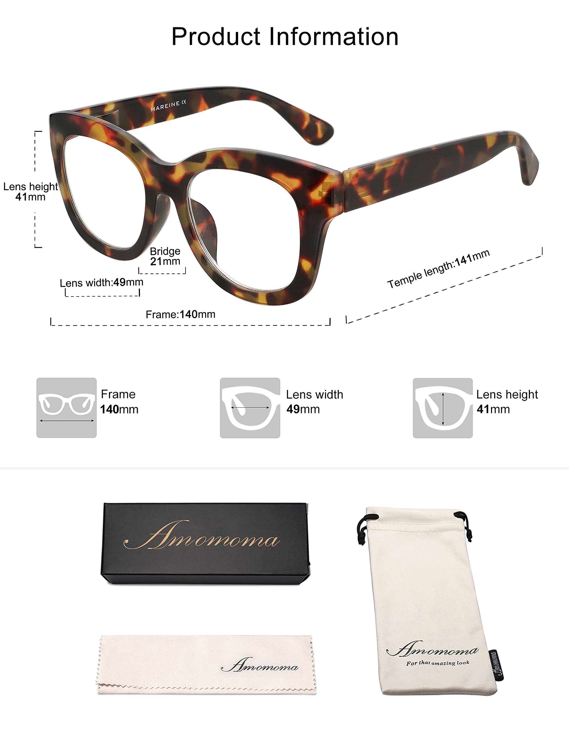 AMOMOMA Retro übergroße Lesebrille für Damen, blaues Licht, blockierend, Computerleser, Federscharnier AM6003, D2 braune Schildkröte
