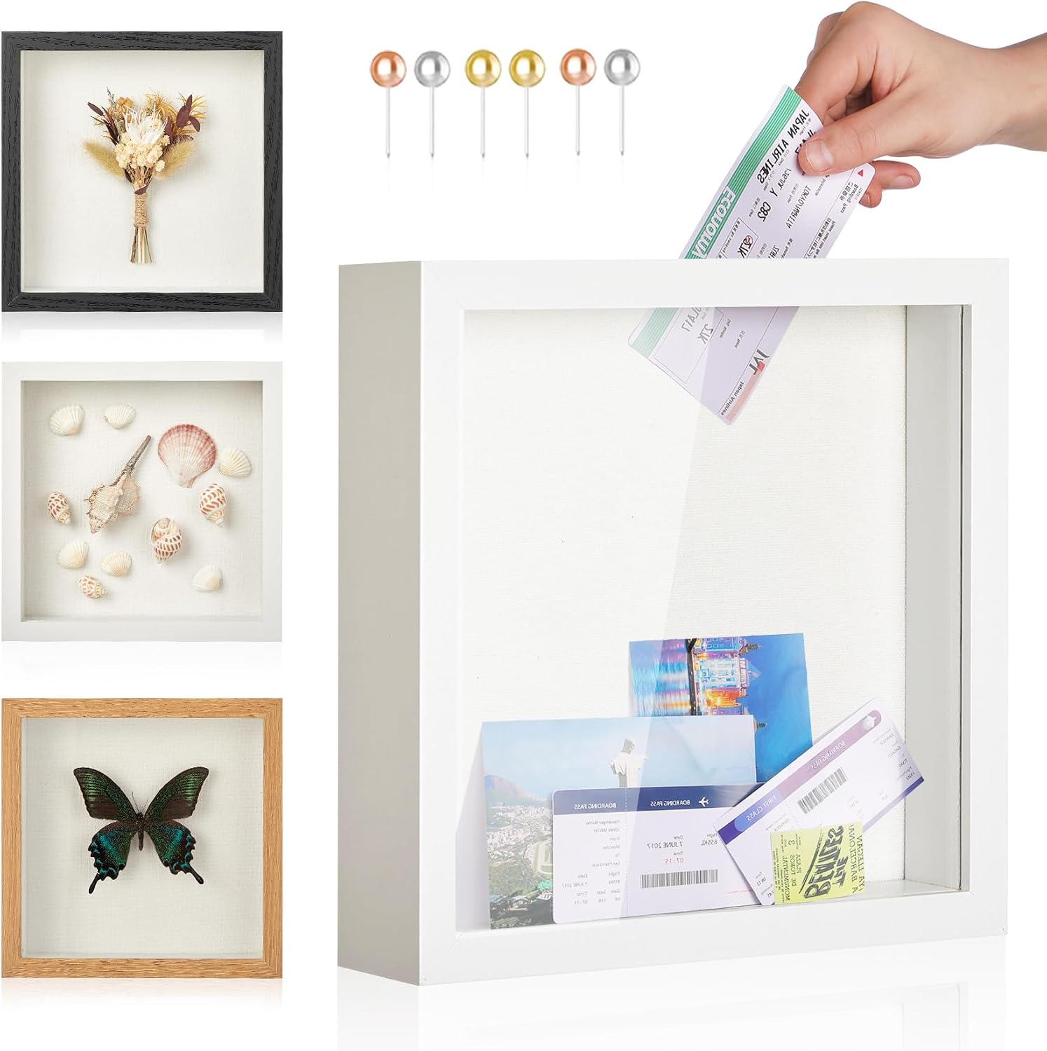 Travel Adventure Archive Shadow Box Frame with Slot, 8x8in White