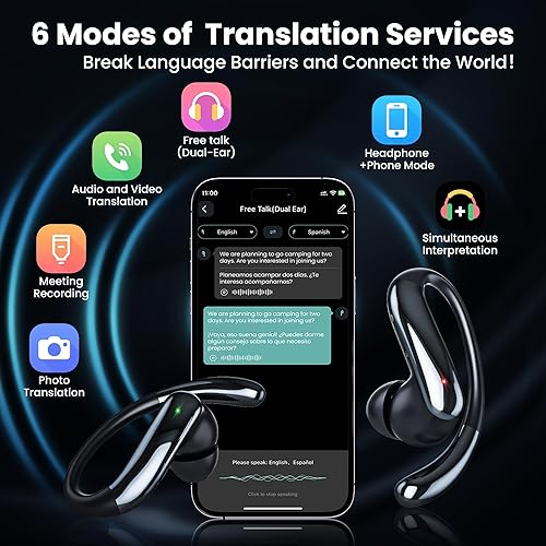 Miniatura 3 de Auriculares de traducción AI en tiempo real 50H Playtime Translator Ear Buds Audifonos Traductores Inglés Inglés 4-en-1 Traductor Auriculares