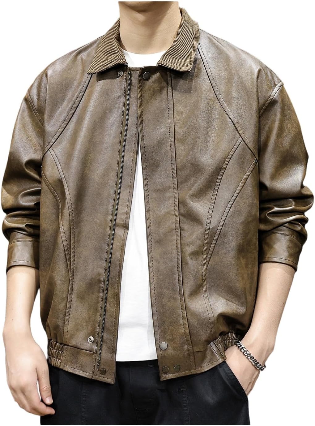 Men's Washed PU Jacket For Spring Men's Trend Bomber Jackets Faux Leather Coat Classic design Outerwear Vintage Coats