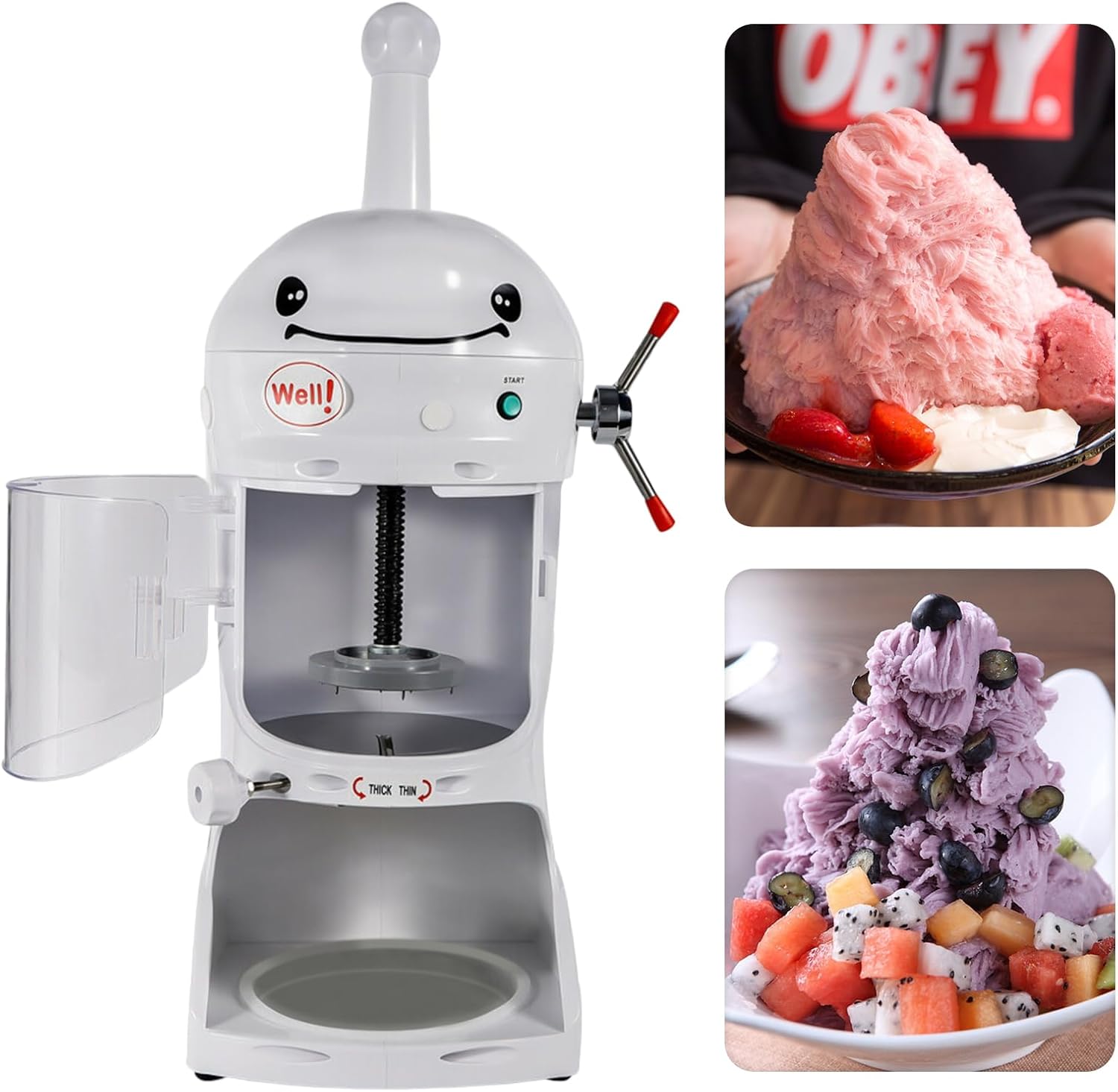 Commercial Shaved Ice Machine, Automatic Snow Cone Maker Electric Ice Shaving Machine Adjustable Thickness, Ice Maker Machine for Coffee, Bar, Milk Tea Shop, Hotel, Restaurant