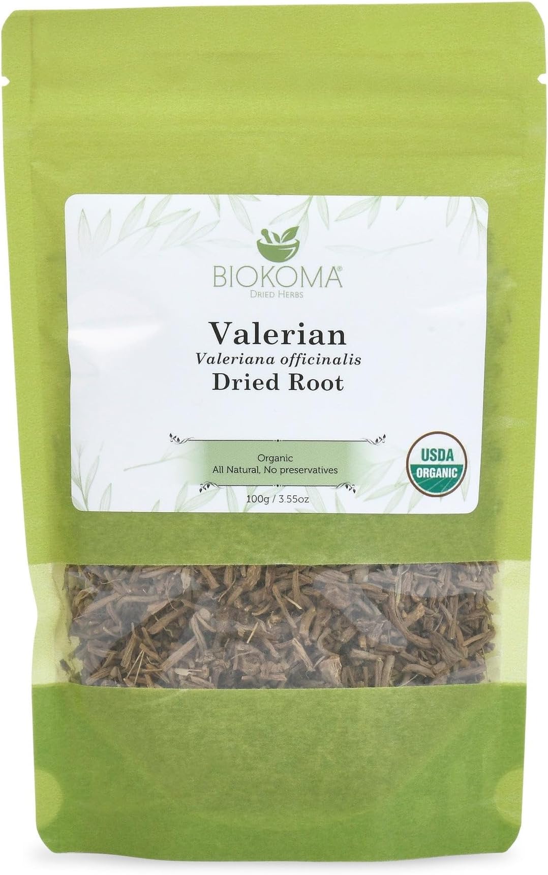 - Biokoma Organic Valerian Dried Root 100g 3.55oz Cut Valeriana officinalis Herb Sleep Relax Support Resealable Moisture Proof Pouch USDA Organic Herbal Tea No Additives No Preservatives No GMO Kosher
