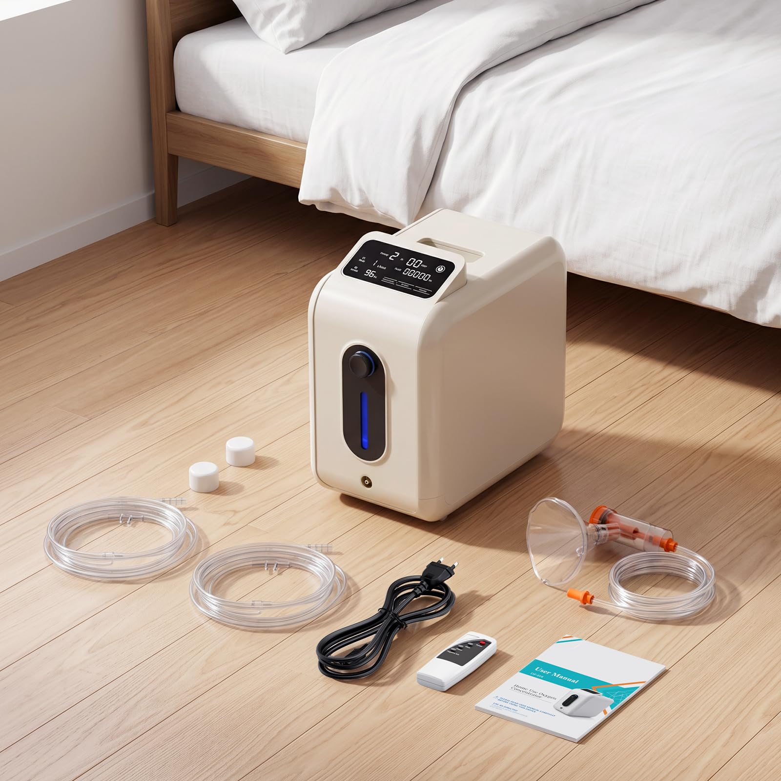 Sauerstoffgerät für Zuhause - Tragbarer Sauerstoffkonzentrator, Entspannung, Meditation, 1-9L/min Durchfluss, 96% Konzentration, Fernbedienung, Kindersicherung, Heimsauerstoffgerät für Wohlbefinden