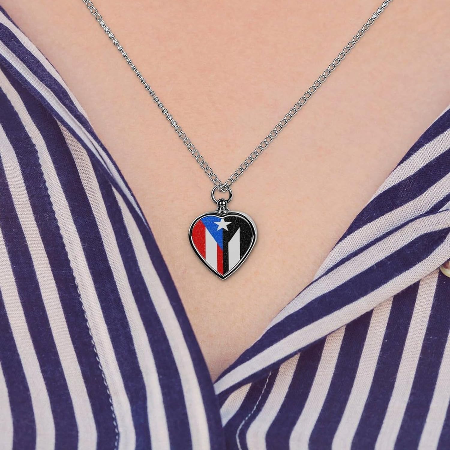 PR Flag Half Black Puerto Flag Pet Urn Necklace Ashes Cremation Pendant | Personalized Jewelry,Gifts for Dog Lovers