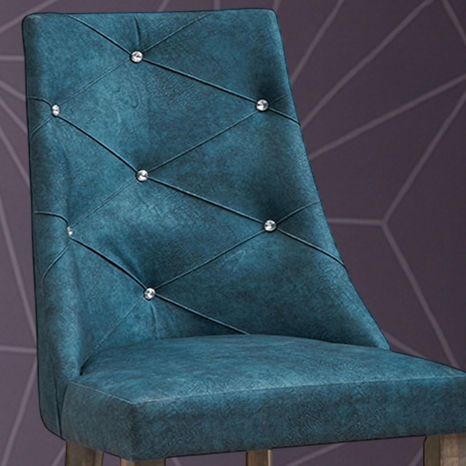 Kings Brand Furniture - Elmer Crystal-Tufted Upholstered Fabric Dining Room Chairs, Set of 2, Blue