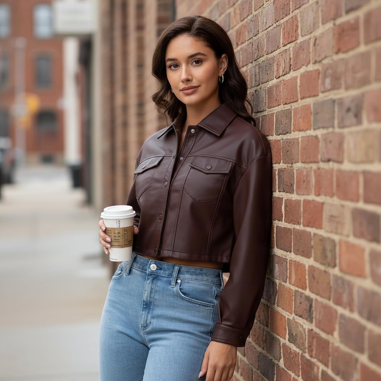 CHIGUO Women Faux Leather Cropped Jacket Trendy Moto Biker Short Jacket Fashion PU Coat Party Jacket - Image 2