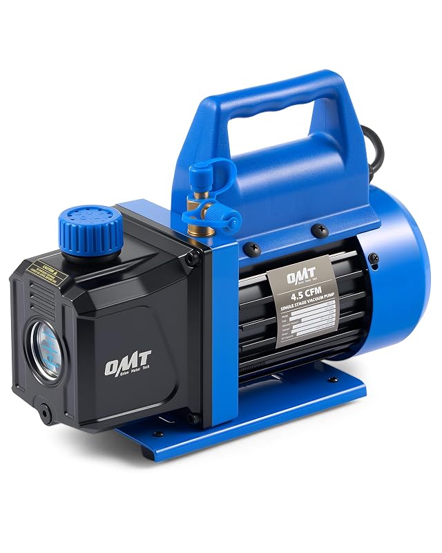 Bomba de Vácuo de Estágio Único Orion Motor Tech 4,5 CFM para Ar-Condicionado Automotivo e HVAC R134a R410a R22 Azul