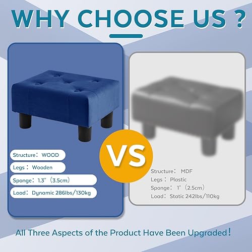 Miniatura 4 de Taburete pequeño otomano, reposapiés otomano de terciopelo, reposapiés para sofá, reposapiés rectangulares y otomanos, pequeño para sala de estar,