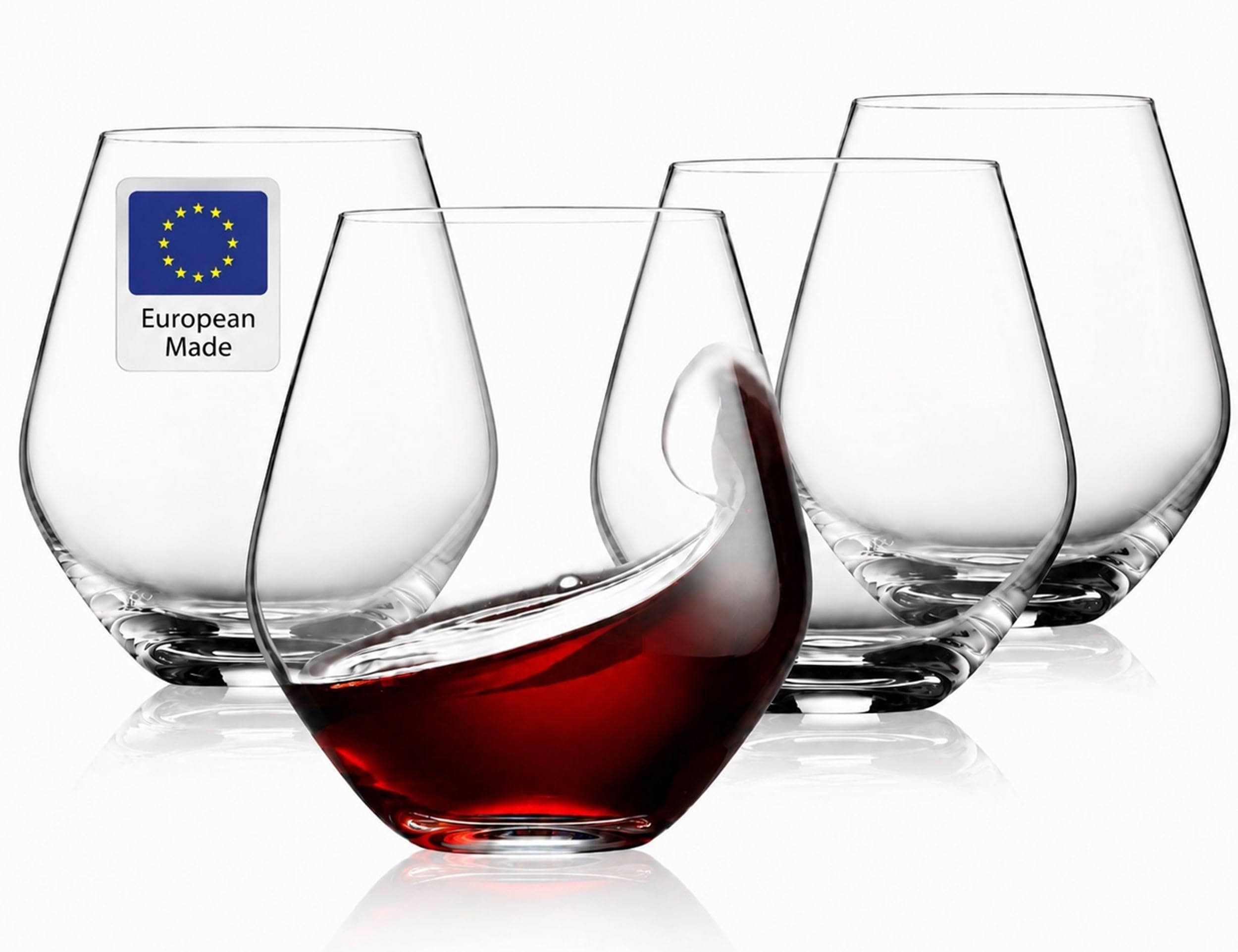 Godinger Wine Glasses, Stemless Wine Glasses, Red Wine Drinking Glasses, Stemless Wine Glass - 17oz, Set of 4 - Made in Europe