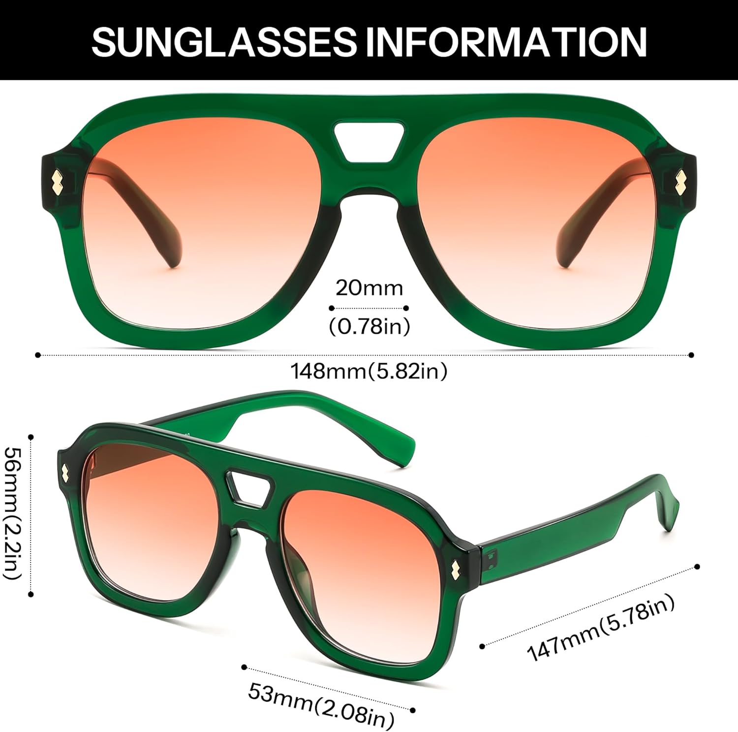 FEISEDY Retro Thick Aviator Sunglasses for Women Men, Large Vintage Classic Shades Square Pilot Sun Glasses B9174 - Image 7