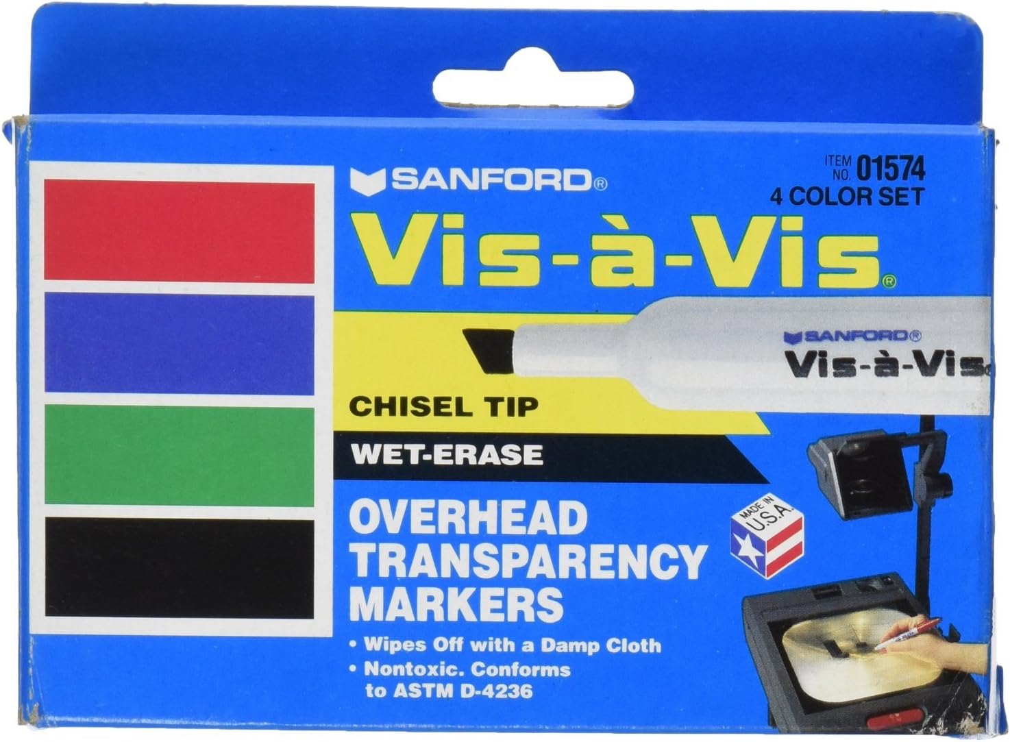 4 X Expo VisAVis WetErase Overhead Transparency Markers, Chisel Tip, 4Pack
