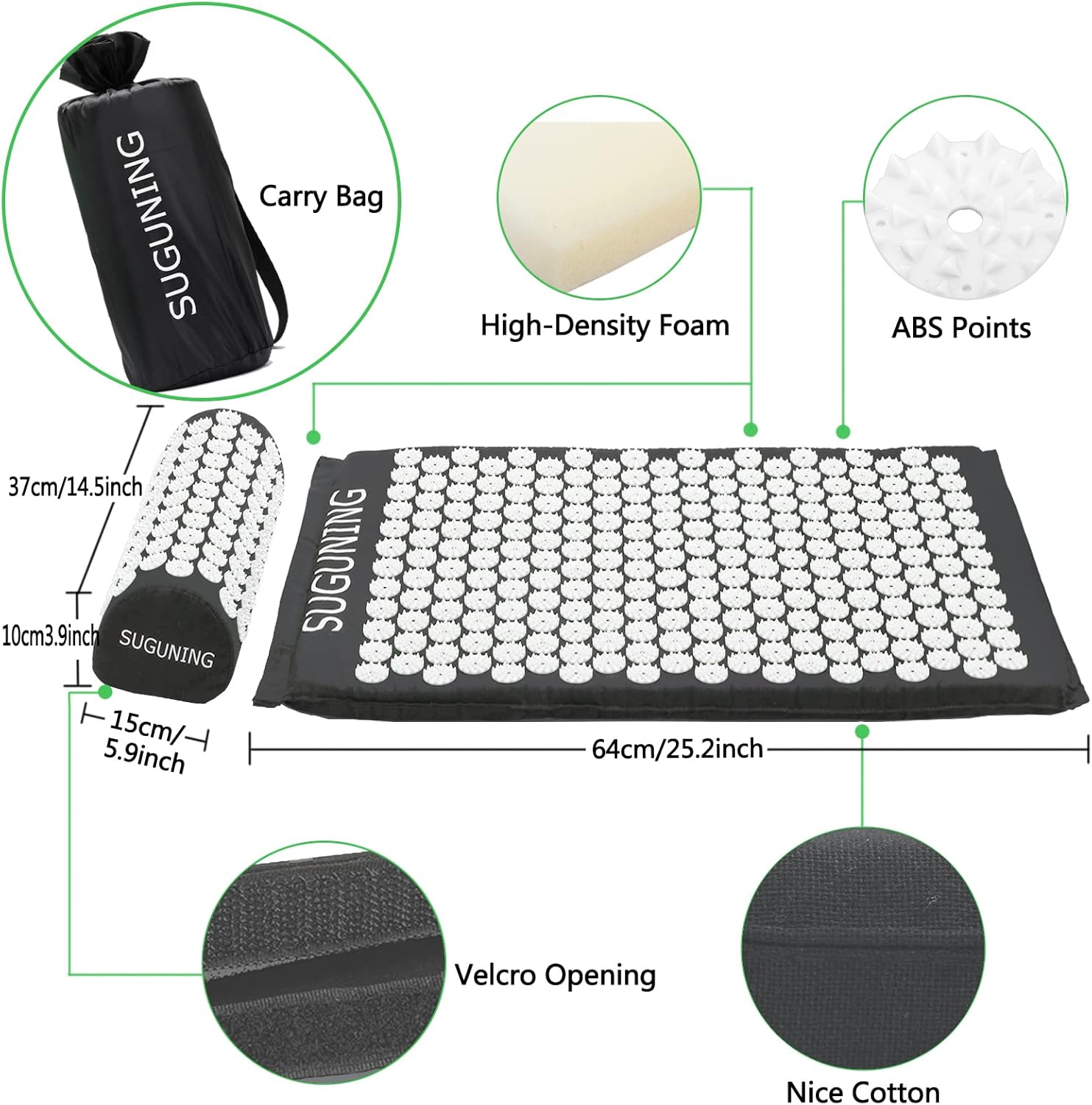 SUGUNING Massage Mat and Pillow Massage Set Pain Relief Muscle Relaxation for Muscle Tension, Neck, Shoulder & Back Pain, Grey : Health & Household