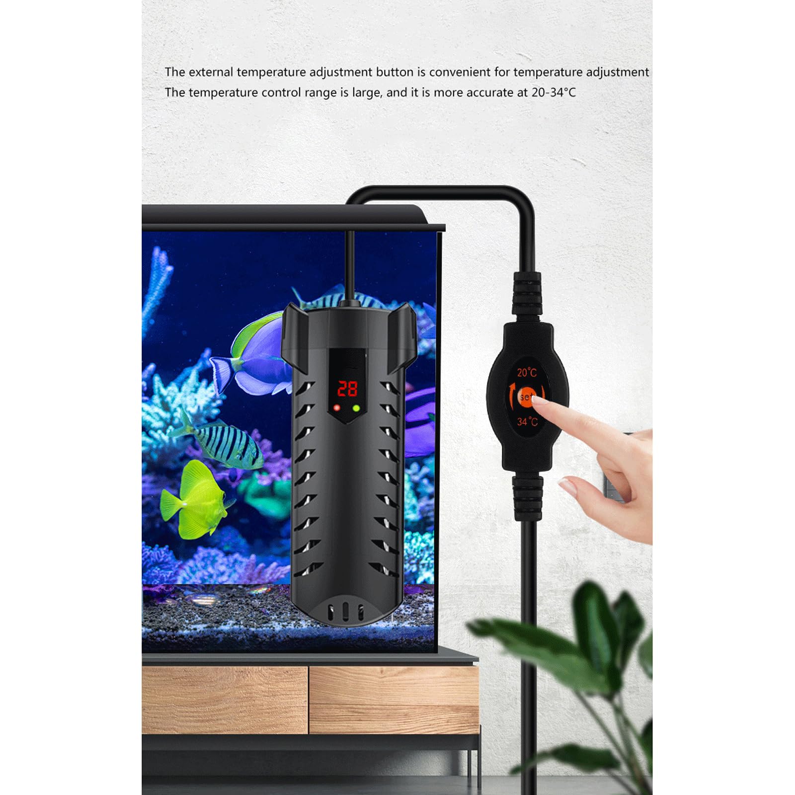 Asta riscaldante per Acquario con Controller di Controllo della Temperatura Esterno Spegnimento Automatico Adatto per riscaldatore per acquari da 300 Litri, 500 W (50 W)