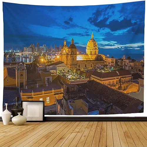 Staromin Tapiz Atardecer Cartagena Urbano Indias Panorama Bolívar Colombia Parques al aire libre Antiguo Monumento Torre Ciudad Tapiz Vintage Tapiz