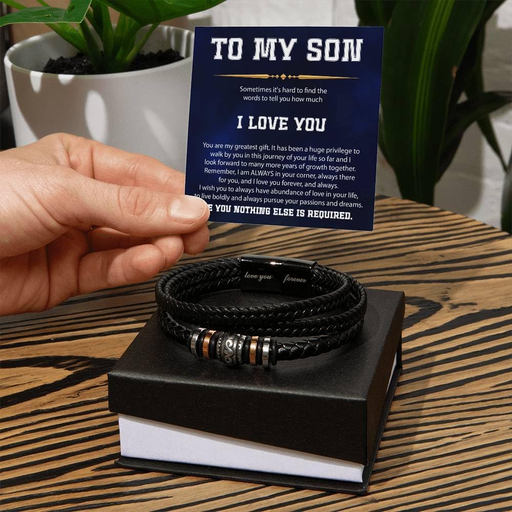 To My Son Bracelet, Stainless Steel Chain & Braided Leather Bracelet, nspirational Present for Son from Mom and Dad, Birthday Christmas Graduation Gifts for Teens. - Image 2