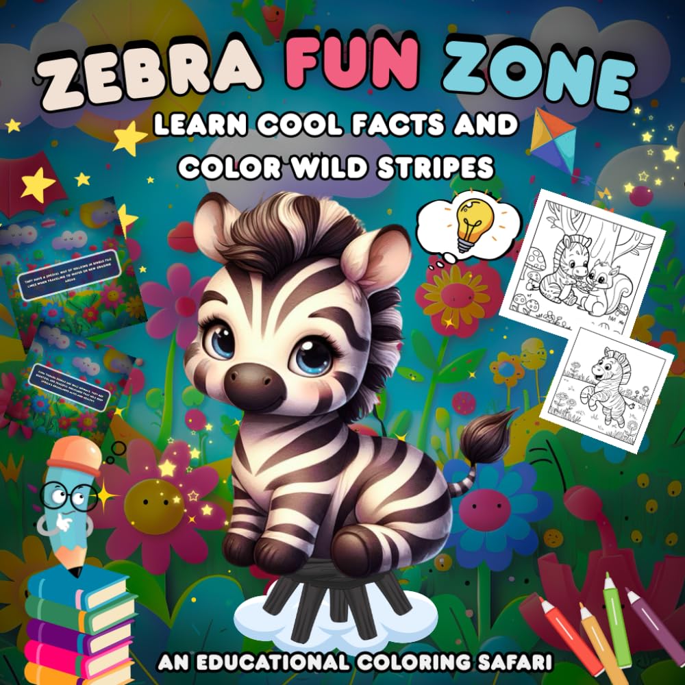 Zebra Fun Zone , Learn Cool Facts And Color Wild Stripes: An Educational Coloring Safari , Learn About Zebras And Color Them .