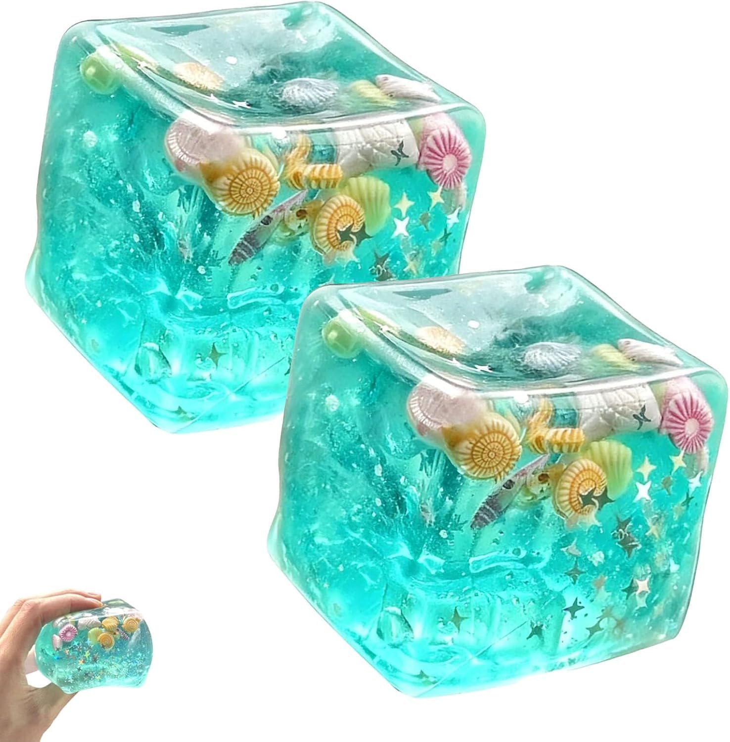 Kostki lodu Squishies oceaniczne muszle, zabawki sensoryczne, powolny wzrost, relaksujące stres, elastyczne piłki do ściskania, brokatowe muszle, zabawki Fidget