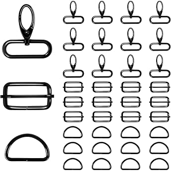 Pack of 36 Bag Accessories for Sewing Metal Carabiner Hooks with Swivel D Rings 40 mm and Ladder Buckles Bag Making Accessories for DIY Bags Dog Harness Key Chain