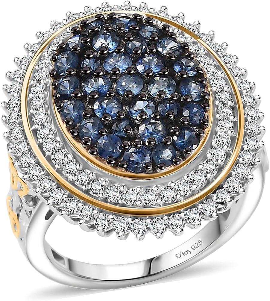 SHOP LC DELIVERING JOY Sapphire and Moissanite 2.25 ctw Art Nouveau Ring in 18K Vermeil Yellow Gold and Rhodium Over Sterling Silver Size 6 Christmas Gifts