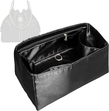 Silky Satin Organizer for Chanel 25 Hobo Bag Small/Medium/Large, Silk Handbag Insert with Zipper Pocket 25 Small, Black