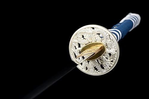 Miniatura 5 de JIHPEN sword, Katana de espiga completa de 41 pulgadas, espada samurai hecha a mano, auténtica espada japonesa T10 de arcilla plegada, espadas
