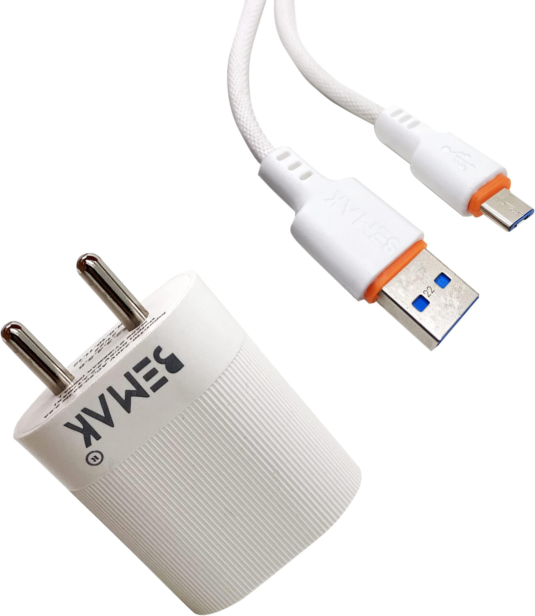 BEMAK 2.8A Flash USB Charging Adapter with Micro-USB Cable (1 Metre Length), Made in India (White)