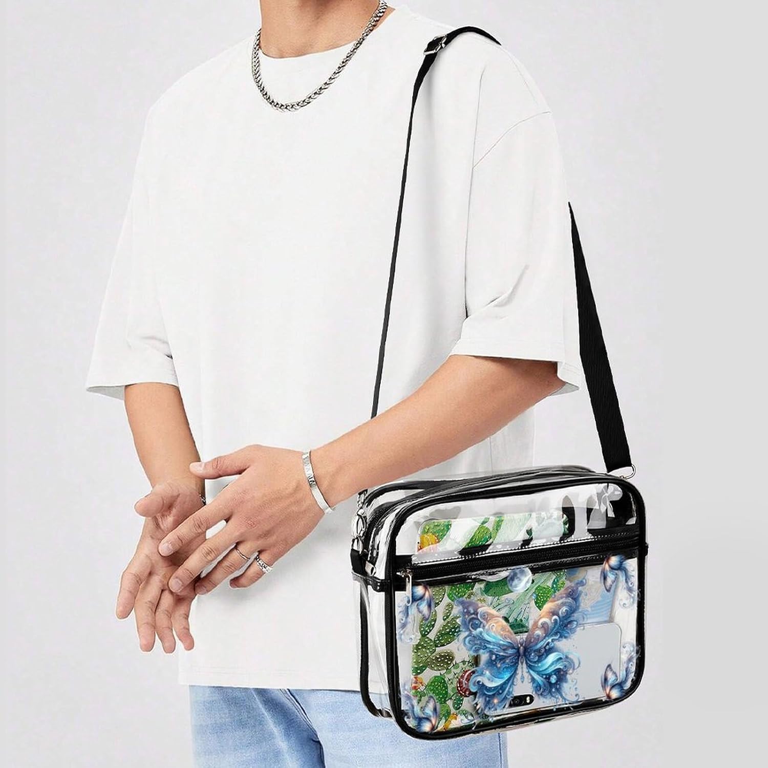Butterfly Clear crossbody Bag Stadium Approved - Adjustable Shoulder Strap Clear Bag for Concerts Sports Events