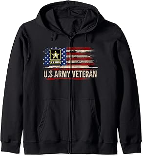 Vintage U.S Army Veteran With American Flag Veteran Gift Zip Hoodie