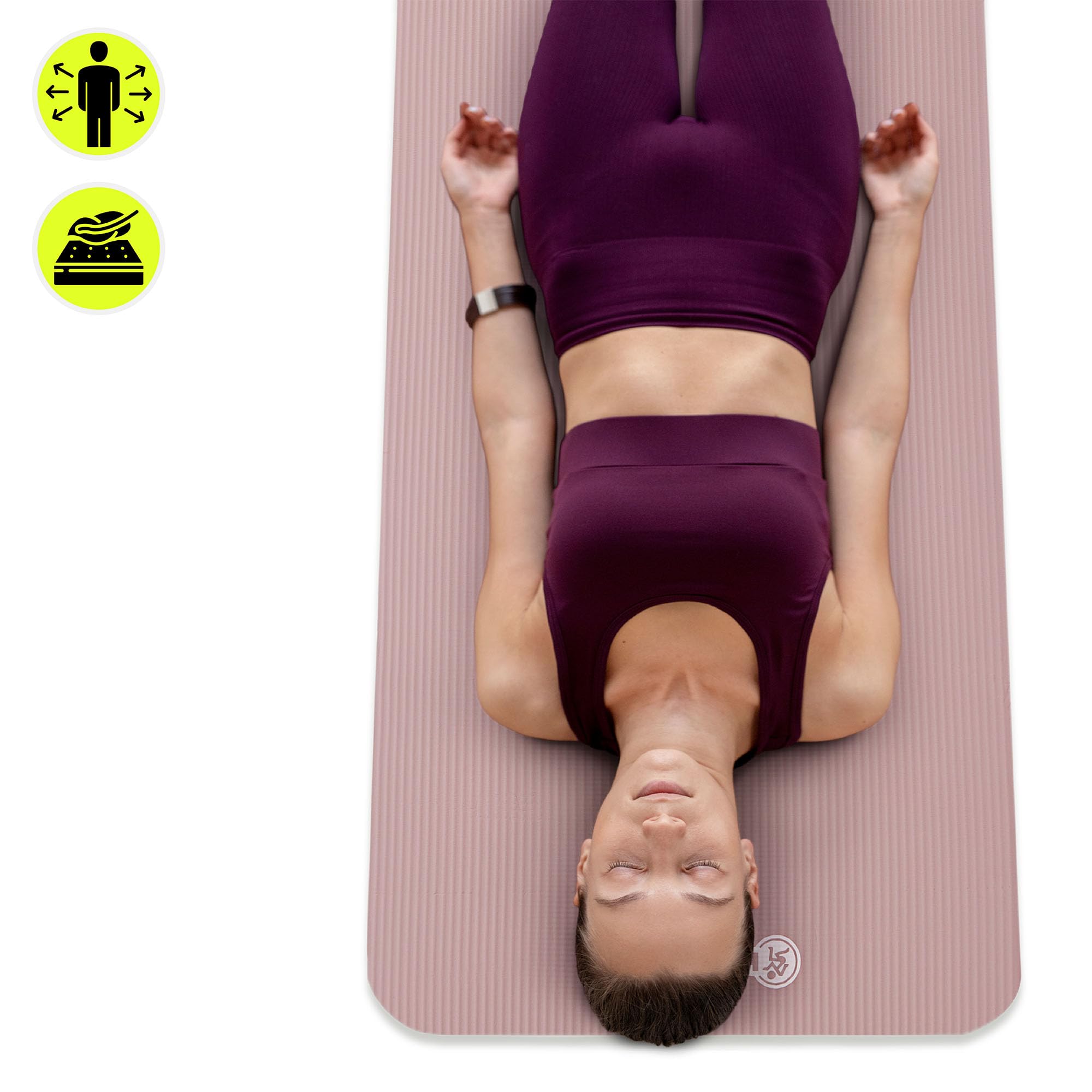 HyperMotion Mata do Ćwiczeń Fitness i Jogi NBR 183x61x1,5 cm Brudny Róż, Antypoślizgowa 15 mm, z Paskiem do Ćwiczeń i Przenoszenia, Gruba Mata do Jogi, Pilates i Stretchingu