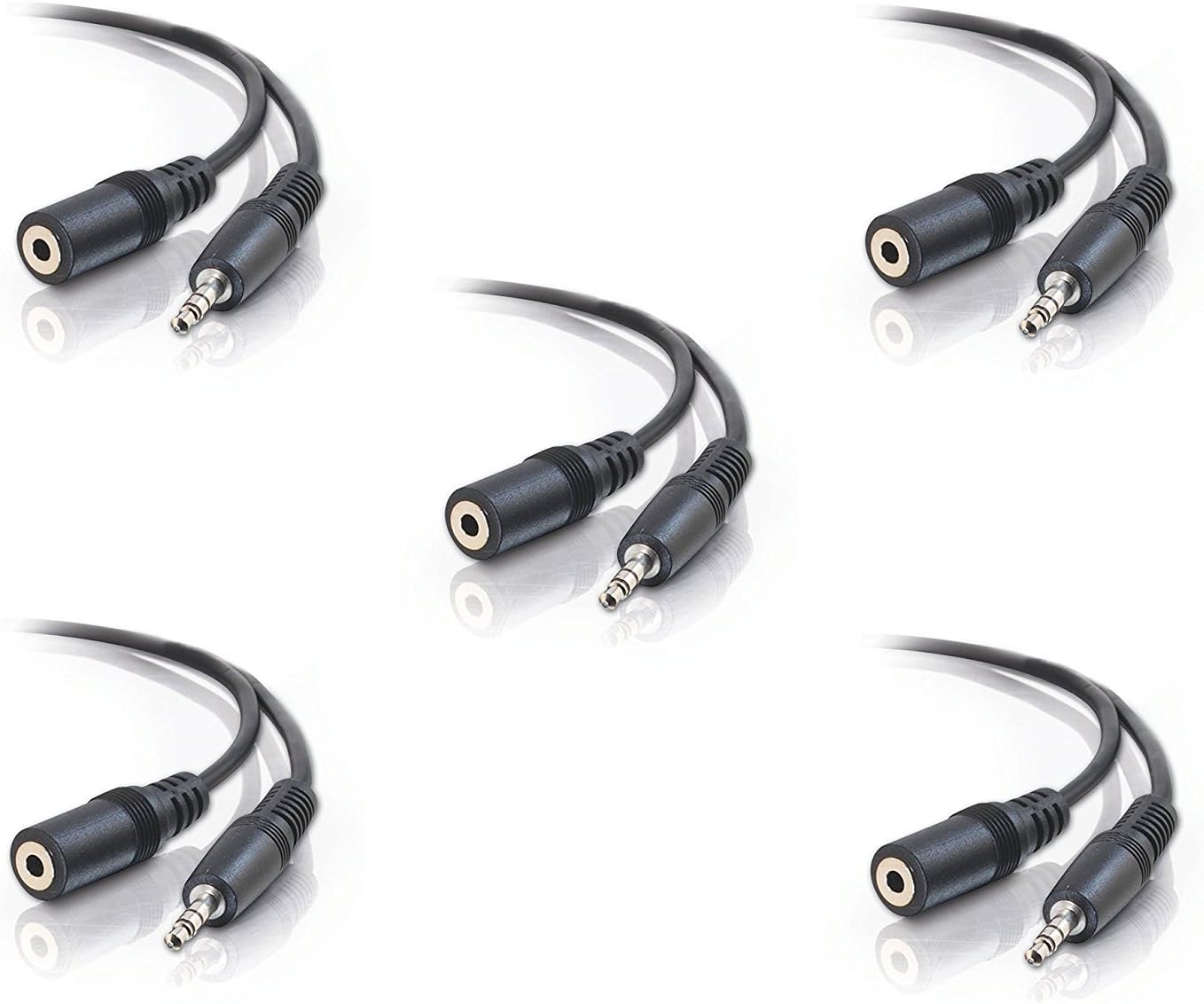 5 Pack 30 Feet 3.5mm Male to Female Stereo Audio Jack