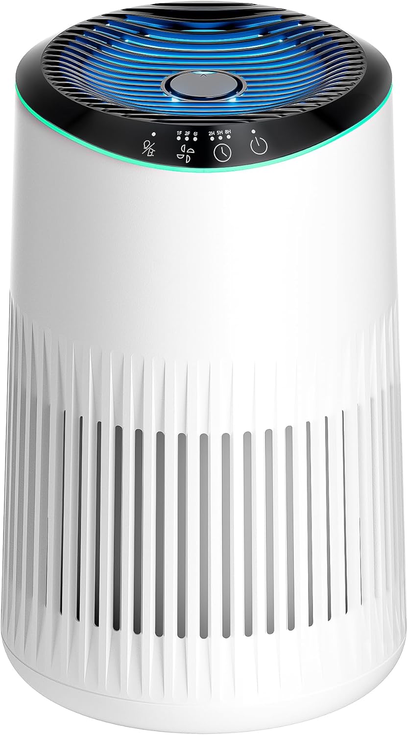 Air Purifiers for Home, Small Air Purifier with Sleep Mode for Bedroom Office, Air Cleaner for Smoke, 22dB, White, 1 Pack
