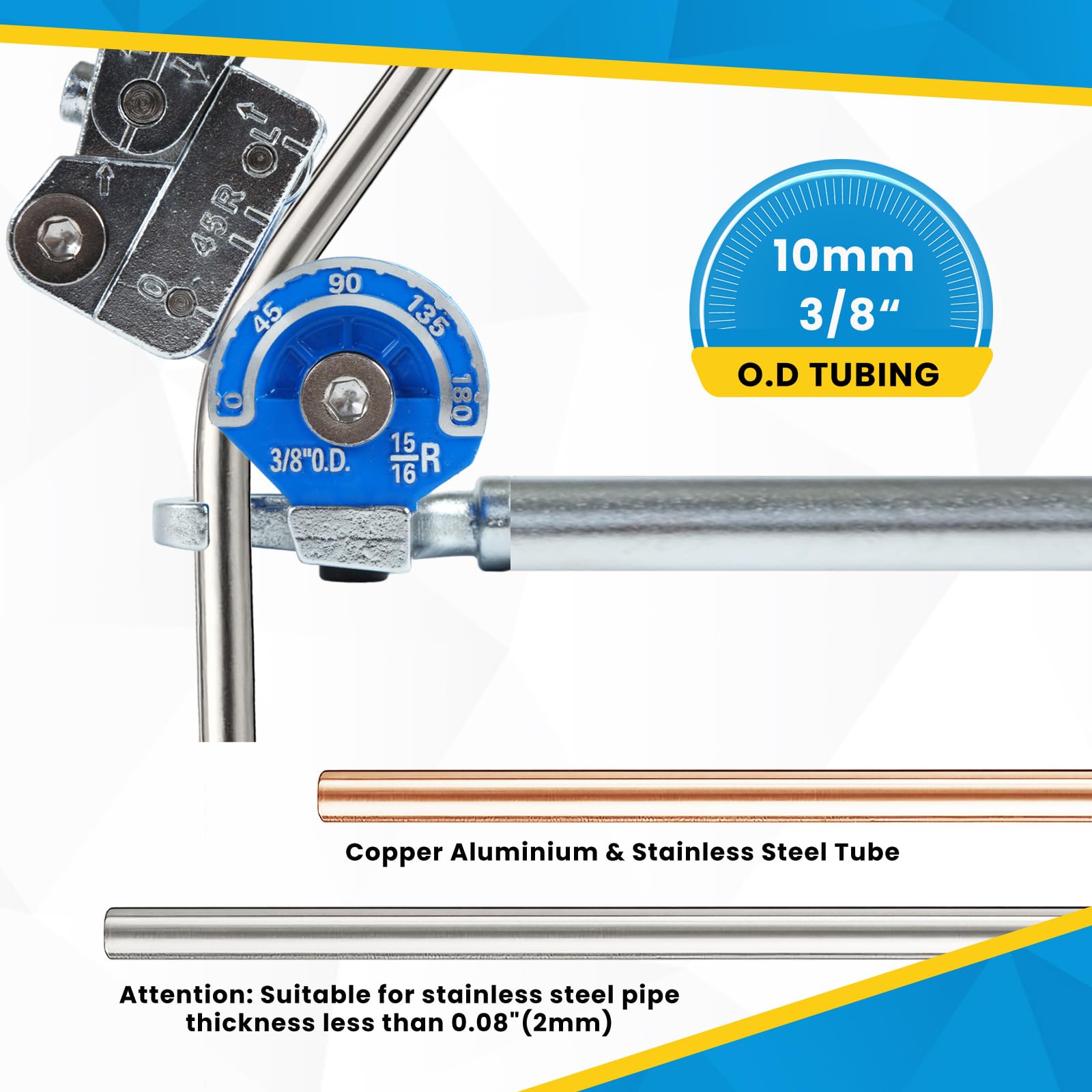 Doblador de tubos de 3/8 pulgadas, rodillo doblador de tubos, herramienta de cobre HVAC de 180° para tubería de cobre, tubo de aluminio, tubo de hierro, tubo de acero inoxidable
