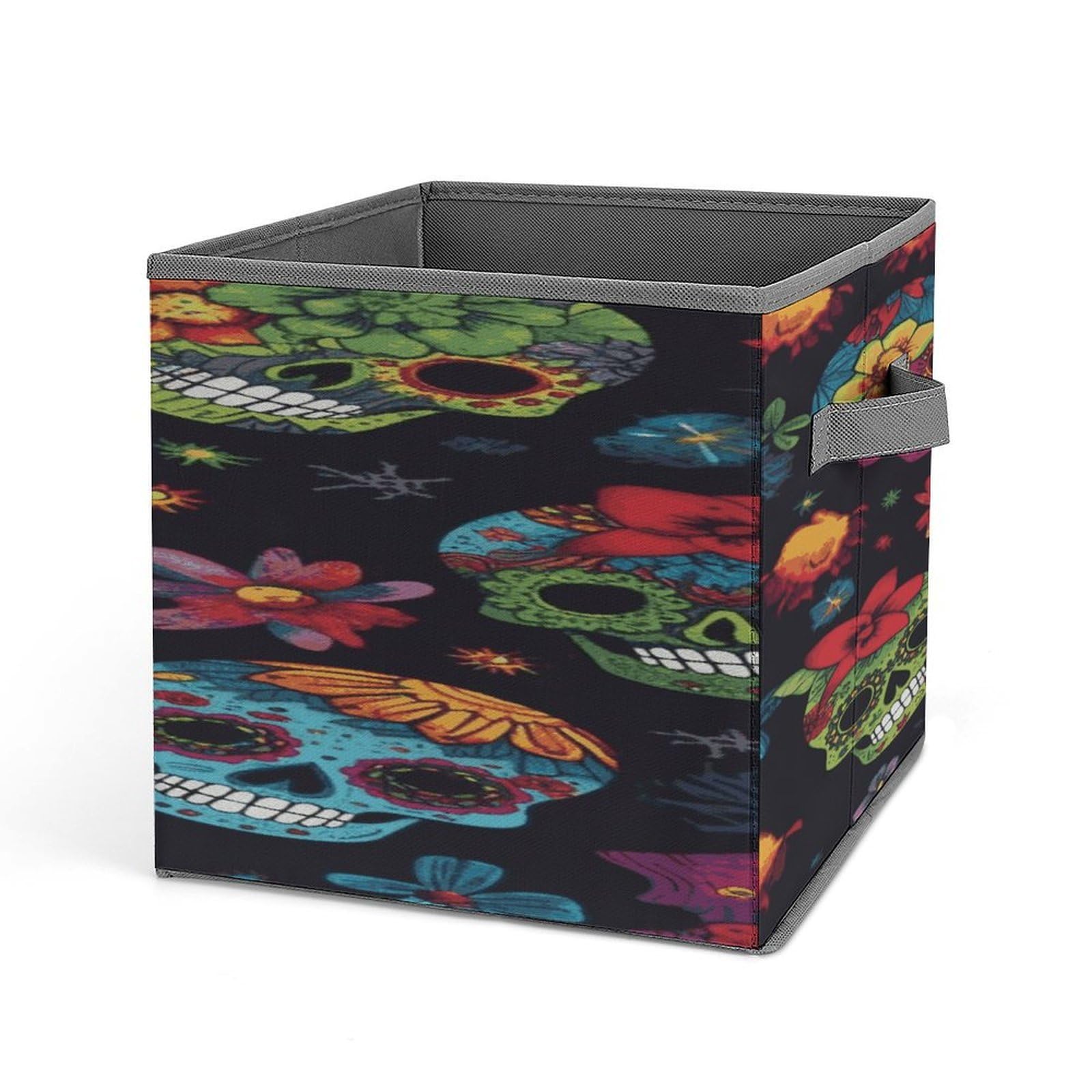 Fodpand Style Flower Cactus Sugar Skull Storage Cubes Foldable Decorative Fabric, Storage Bins Baskets With Handles, Closet Organizers And Storage For Home, Office,Closet, Clothes