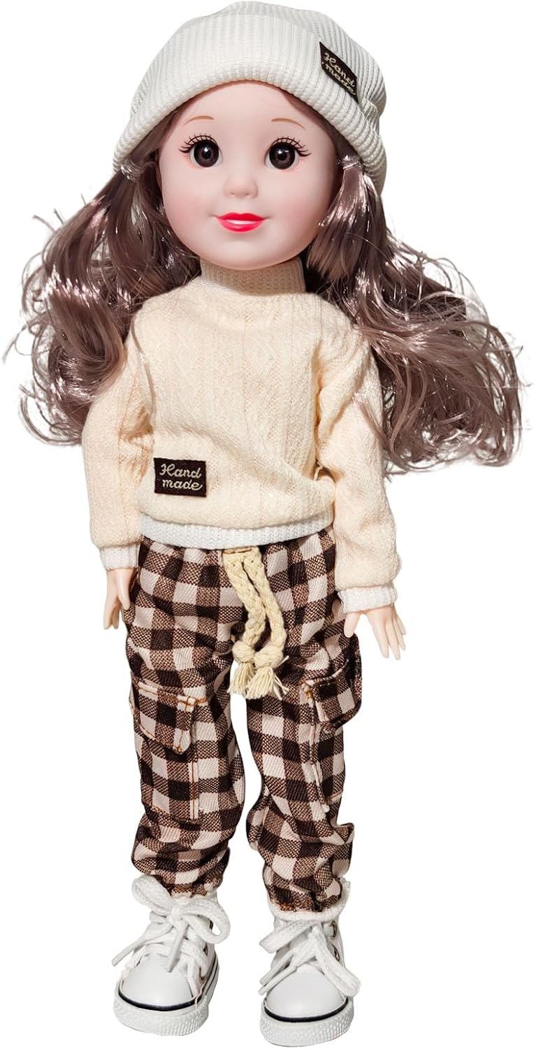12 Inch BJD Fashion Girl Doll, 15 Movable Joints, Exquisite Hair and Trendy Casual Outfits (Casual wear-Beige)