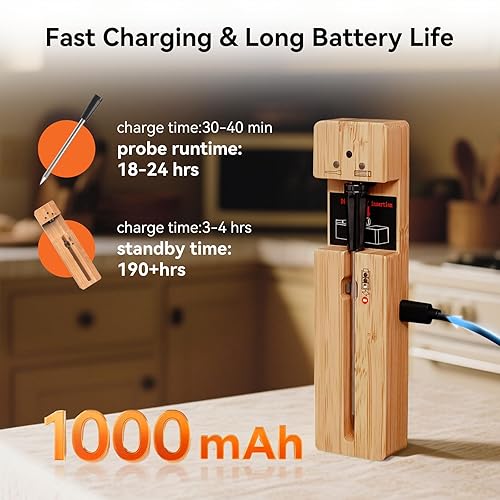 Miniatura 7 de Termómetro inalámbrico inteligente para carne, termómetro Bluetooth para alimentos para parrilla, seguimiento remoto y temperatura precisa con