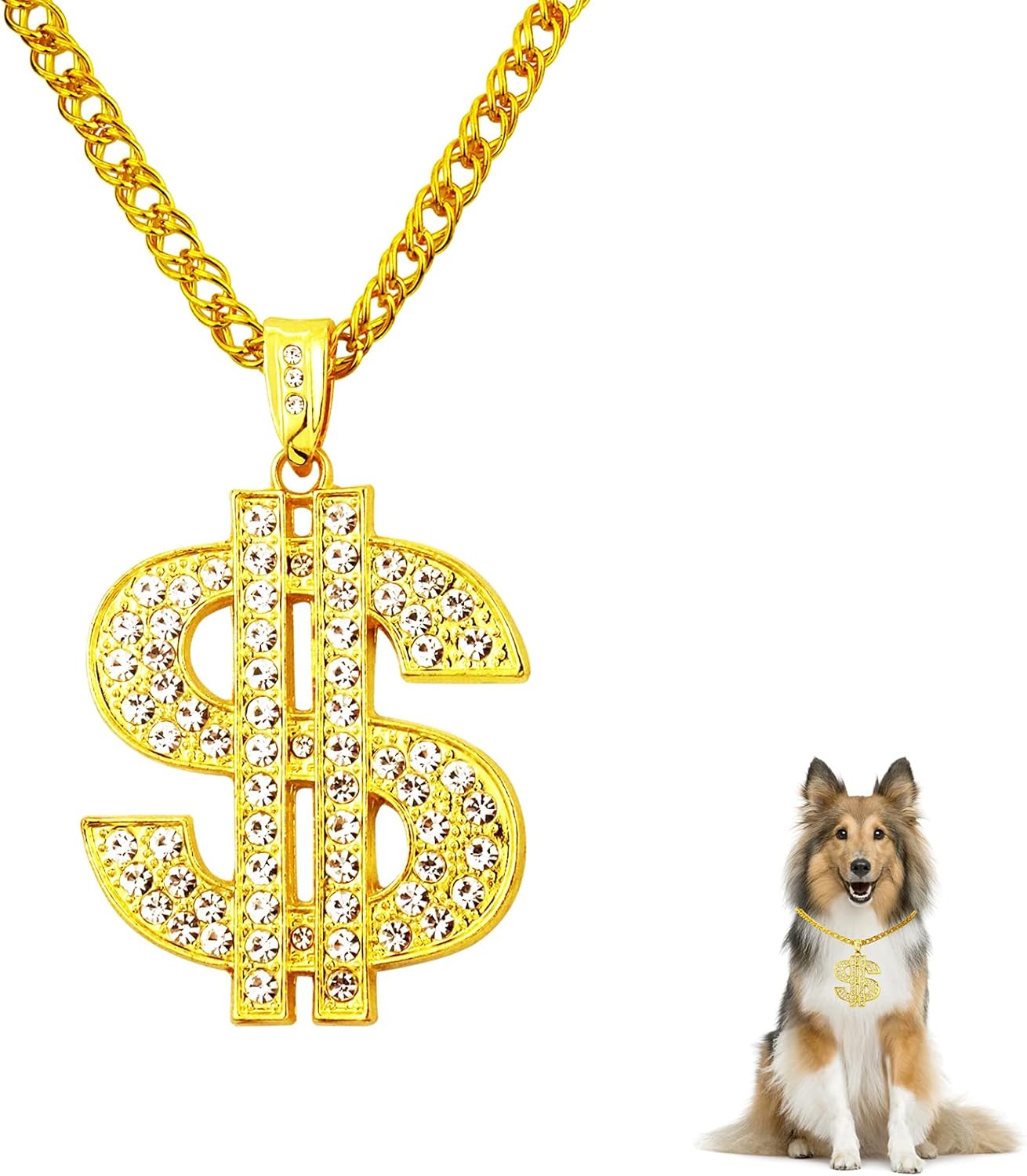 FUNKA Gold Chain Dog Collar Adjustable Cuban Link Dog