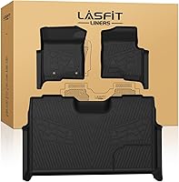 LASFIT Floor Mats for Ford F-150 2011-2014 SuperCrew w/Flow-Through Console - All-Weather TPE Liners, 1st & 2nd Row, 3pc Black