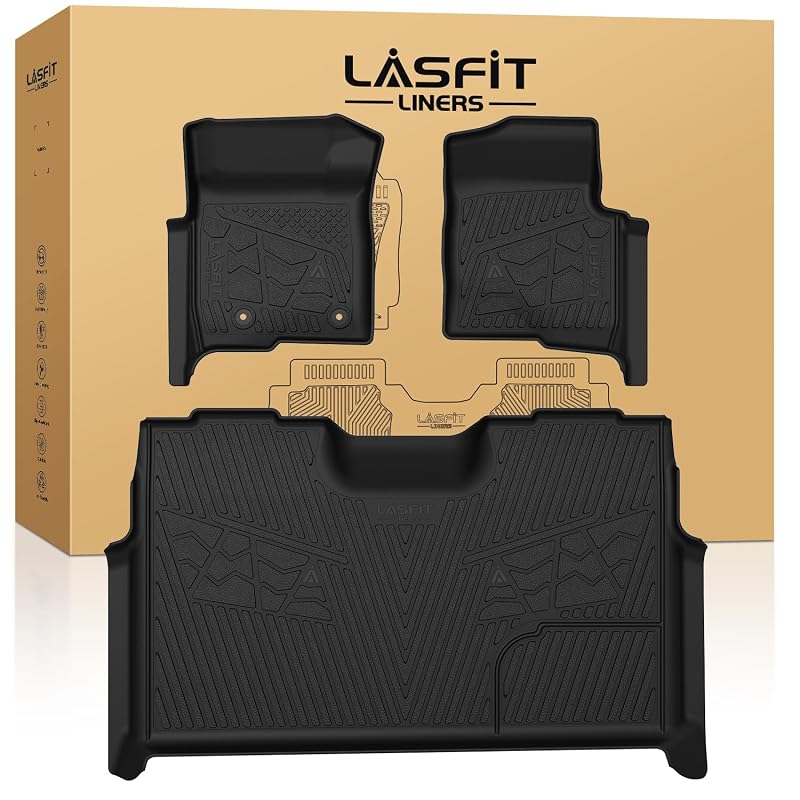 Tapetes automotivos LASFIT para Ford F-150 2011–2014 SuperCrew, carpete, 1ª e 2ª fileiras, kit com 3 peças