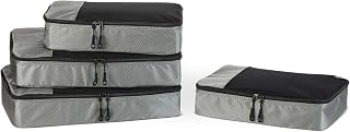 Amazon Essentials 4-teiliges Packwürfel-Reisezubehörset, Gepäckorganizer mit Doppelreißverschluss, Netzoberseite, 100% Polyester, 2 große und 2 mittlere Würfel, grau (früher Amazon Basics)