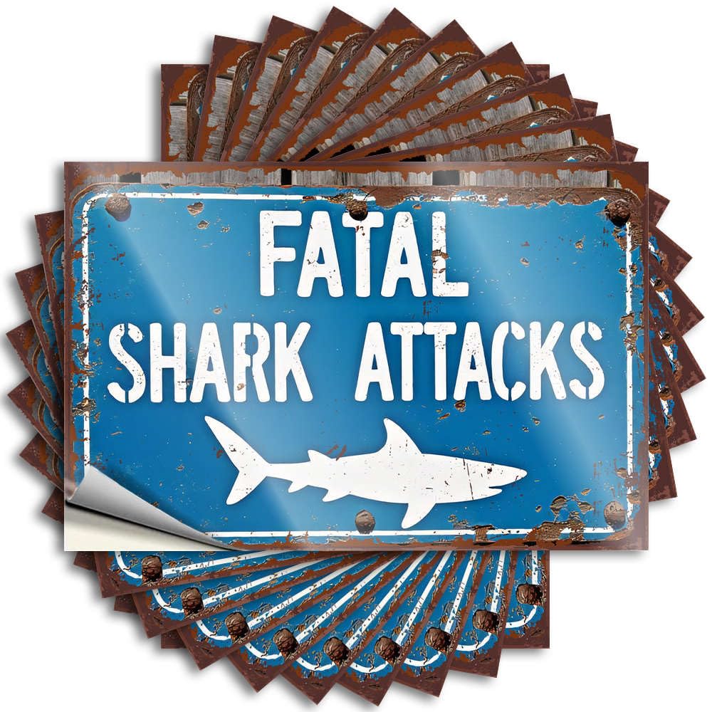 Fzfn Men's Colour Fatal Shark Attacks Warning Garage Autumn - Rooms Decorations Tattoo Self Adhesive Sticker(6X9cm)