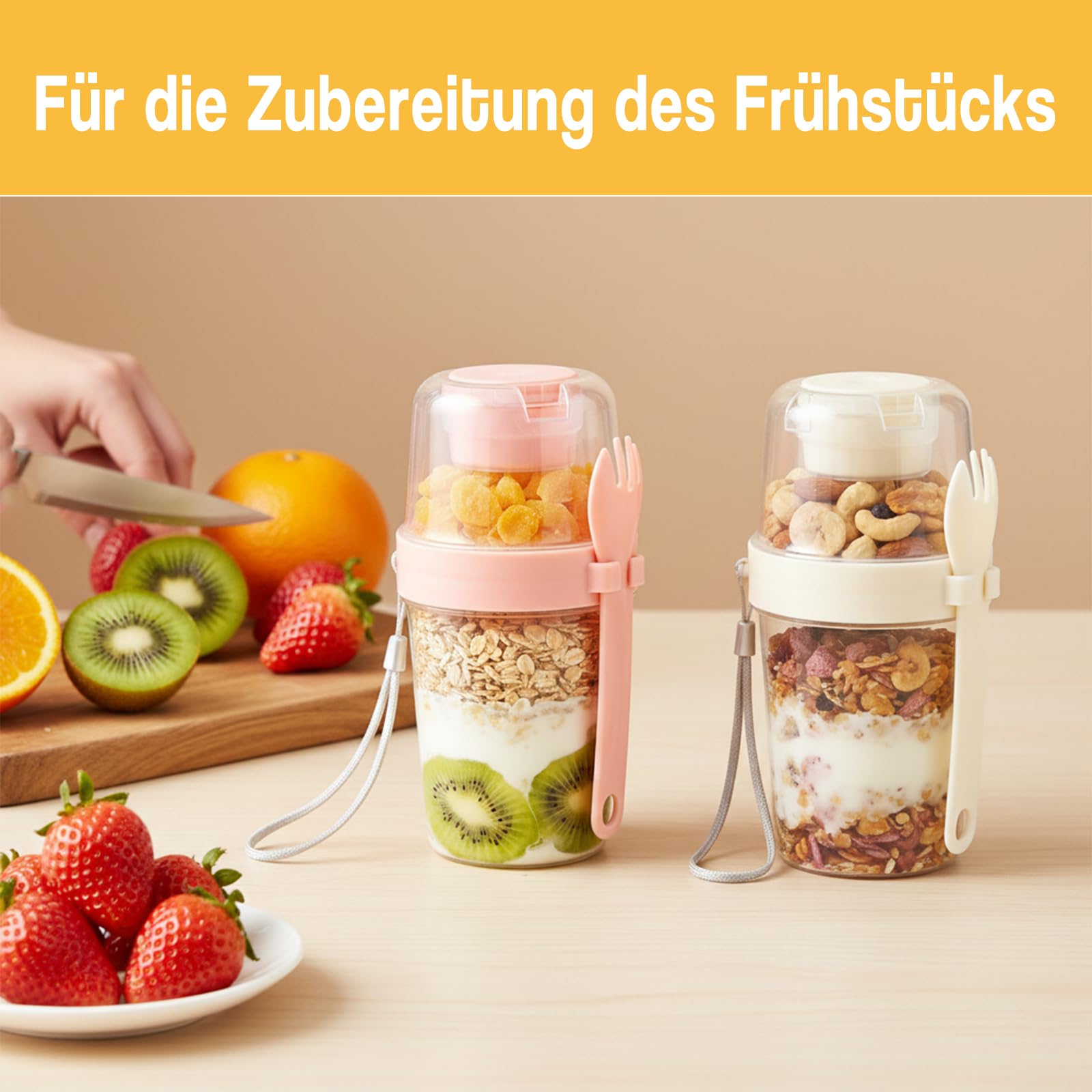 VITEVER 4er-Pack 27 oz wiederverwendbare Joghurt-Parfait-Becher mit Deckel und Löffel, Müsli-Parfait-Becher mit Salatbox, Overnight-Oats-Behälter, auslaufsichere Puddingbecher für Joghurt, Obst, Gemüs