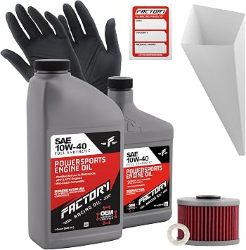Factory Racing Parts Oil Change Kit compatible with Suzuki DR-Z110 Includes 1.5 Quarts of 10W-40 Full Synthetic Oil, 1 Filter, 1 Crush Washer, 1 Funnel, 1 Oil Change Reminder Sticker