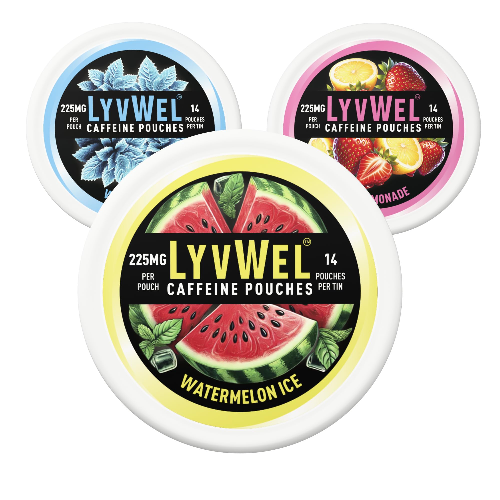 LyvWel 225mg Caffeine Pouches Variety Pack, 3-Pack, 42 Count