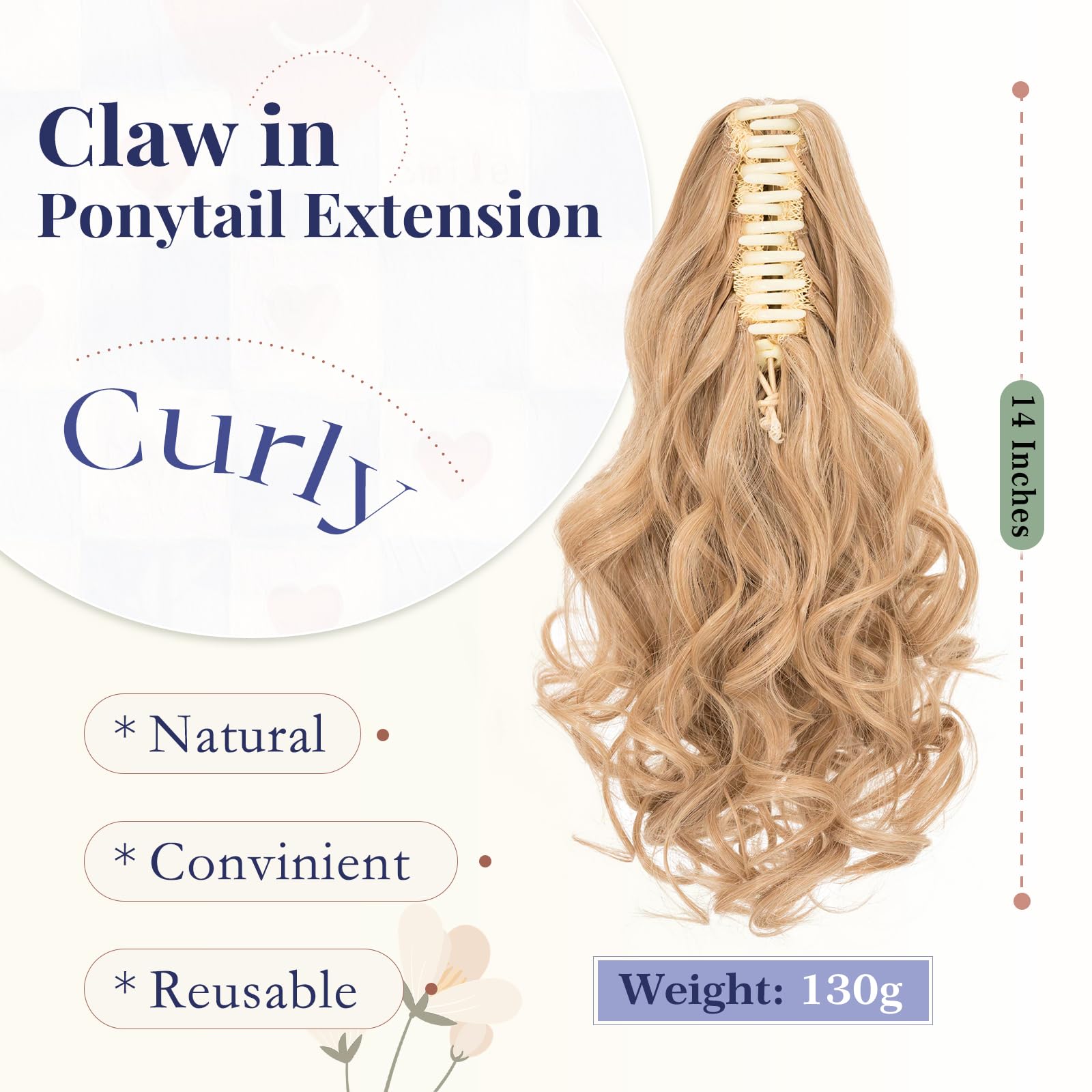TESS Claw On Ponytail Extension Matte Material 14 Inch/37cm Curly Wavy Clip In Pony tail Synthetic Hairpiece - Image 2