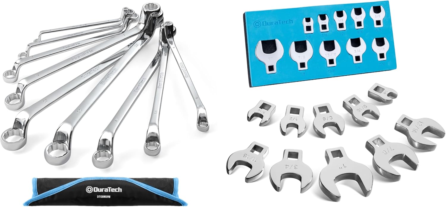 DURATECH 9-Piece Metric Offset Box Wrench Set&10-Piece SAE Cowfoot Wrench Set