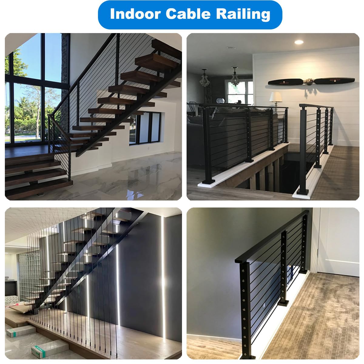 100Ft 1/4" Wire Rope,7x19 Strand Vinyl Coated Aircraft Cable Wire,3/16" Thru 1/4" for Cable Railing, Indoor Outdoor Decking Stair Railing Balustrade DIY, Fencing, Clothes Line