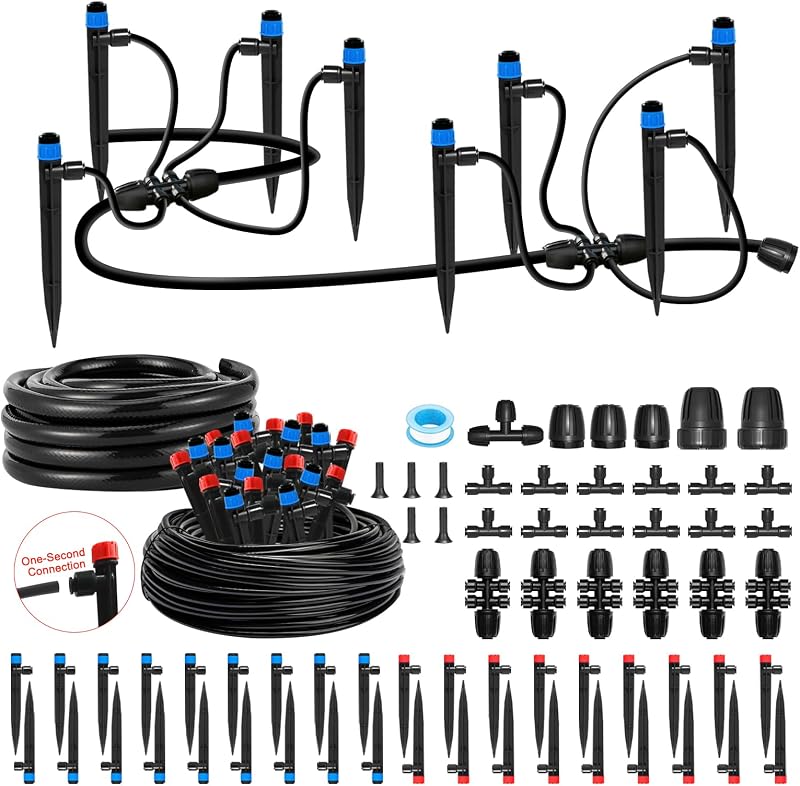 Kit de riego por goteo para jardín, sistema de riego de plantas de conexión rápida de 250 pies | Kit De Línea De Goteo De Cama Elevada, Accesorios De Invernadero, Juego De Micro Aspersores De Bricolaje para Patio Exterior, Sistema De Riego Por Goteo
