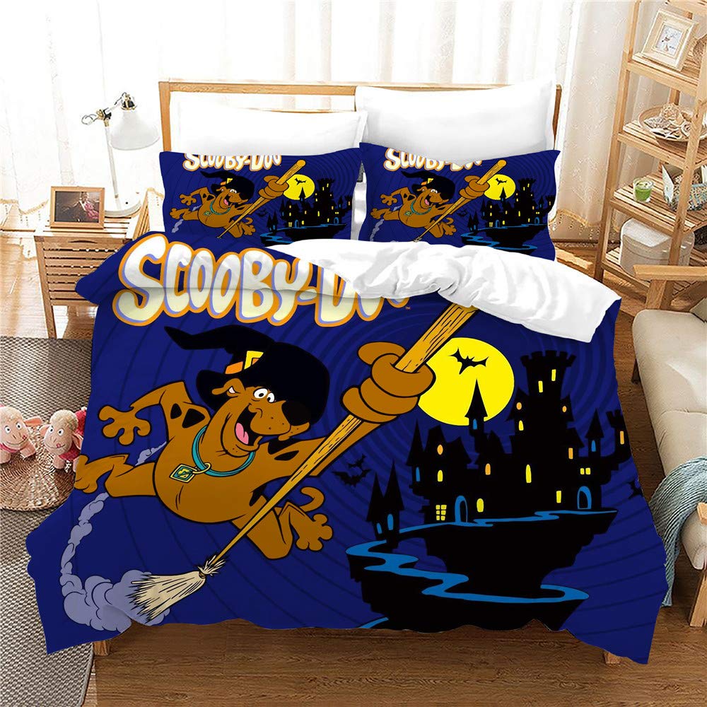 Nichiyo 1 Scooby Doo Bed Linen Set - Duvet Cover And Pillowcase, Microfibre, 3D Digital Print Three-Piece Bedding (Duvet Cover + Pillowcases) (, Double 200 X 200 Cm)